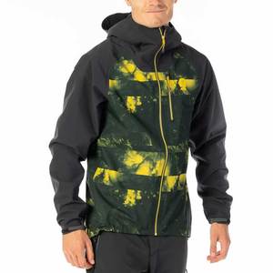 Veste zippée à capuche pour homme, noir, vert, jaune, imprimé, coupe-vent sportif - Product Image 1
