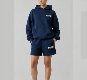 <b>Custom</b> Women's Hoodie Shorts Set DTG Printed Polyester Cotton Casual Two Piece Outfit Personalized Pullover Matching Lounge Wear - Product Image 1