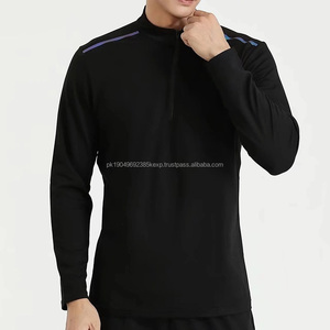 Camisas de los hombres de manga completa cuarto de cremallera Atlético Fitness camiseta al por mayor hombres gimnasio deporte camiseta - Product Image 5