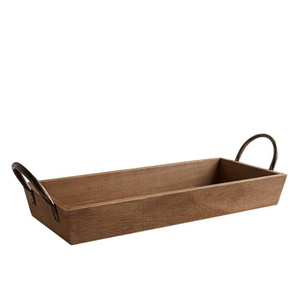 Wholesale Farmhouse Mango Wood <b>Serving</b> <b>Tray</b> Set Of 2 Wooden Storage <b>Tray</b> With <b>Black</b> Metal Handles For Home Kitchen & Restaurant - Product Image 5