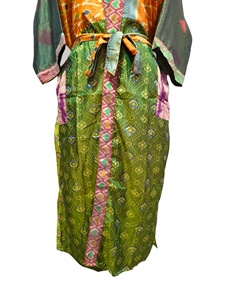 ชุดกิโมโนเย็บปะติดปะต่อกันชุดคลุมบิกินี่เสื้อคลุมยาวสำหรับใส่กลางคืนทำด้วยมือสไตล์วินเทจผ้าไหมส่าหรี - Product Image 4