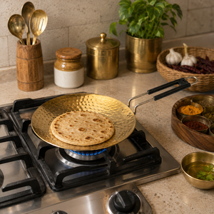 Premium Hammered Brass Fry <b>Pan</b> with Heat Resistant <b>Handle</b> | Traditional Indian Brass Tawa | Heavy Duty Frying <b>Pan</b> | Kitchen Cook - Product Image 4