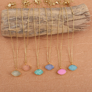 Pendentif œil en pierre gemme Druzy de citron naturel, collier plaqué or, bijoux élégants faits à la main, fournisseur en gros - Product Image 4