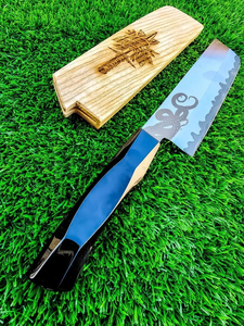 มีดปังตอเหล็กดามัสกัสลายปลาหมึกสีน้ำเงิน Prestige Blades ขนาด 12 นิ้ว ด้ามเรซิ่นตีขึ้นรูปด้วยมือ ผิวขัดเงา มีดทำครัว - Product Image 5