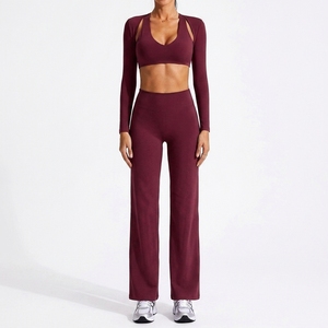 Conjunto de Yoga de 3 Piezas para Mujer, Alta Elasticidad, Cuello Redondo, Espalda Descubierta, Cierre con Cordón, Secado Rápido, Spandex/Nailon, Corte Ajustado, Logotipo Personalizado en la Parte Delantera - Product Image 2
