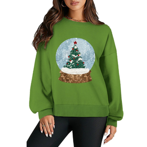 Sudadera navideña con lentejuelas estilo cajun para mujer, cuello redondo, manga larga, estampado brillante en blanco y rojo, sudadera transpirable de invierno - Product Image 5