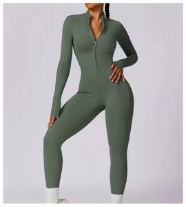 Combinaison de sport moulante à col roulé et manches longues avec fermeture éclair, couleur nude, écologique, pour femme, haute intensité, une pièce, musculation, collection 2024 - Product Image 2
