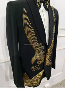 ชุดสูทปักสีทองและสีดำสำหรับผู้ชายชุดสูทแต่งงานชุดสูททักซิโด้สำหรับงานพรอม - Product Image 4