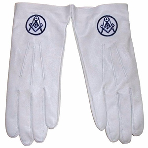 Guantes Masónicos de Cuero Blanco Genuino con Logotipo Personalizado, Bordado de Compás y Escuadra, Venta al por Mayor de Regalia Masónica - Product Image 1