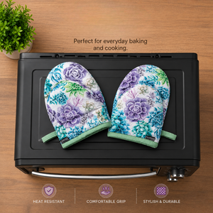 Mini Oven Mitts Gloves | Heat Resistant Cotton <b>Pot</b> <b>Holders</b> | Floral Quilted Kitchen Baking Cooking BBQ Mitts Non Slip Grip Set - Product Image 4