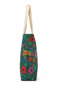 Sac fourre-tout en coton écologique, imprimé floral tropical, sac d'épicerie réutilisable, sac de courses durable, fournisseur fabricant - Product Image 3