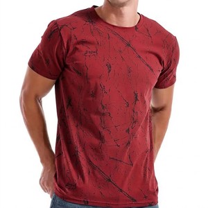 T-shirt décontracté imprimé de qualité supérieure pour hommes, motif marbré élégant, coton doux, coupe ajustée confortable, streetwear tendance - Product Image 1