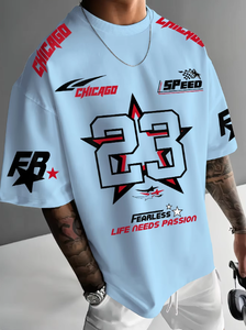 New Summer Men's Chicago Black <b>Red</b> and White Printed 23 Pattern Round Neck Breathable Casual T-shirt Loose Outdoor <b>Top</b> - Product Image 6