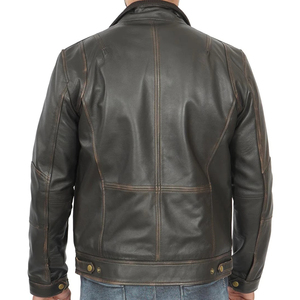 Chaqueta Varsity de Cuero Genuino para Hombre, Diseño 2026, Manga Larga, Estilo Vintage, Cierre de Cremallera, Color Liso, Otoño-Invierno, ODM - Product Image 2