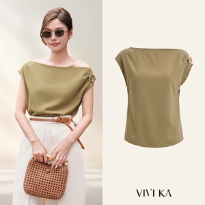 เสื้อแขนกุดผู้หญิง สีน้ำตาลมะกอก โพลีเอสเตอร์ สแปนเด็กซ์ ดีไซน์เก๋ไก๋ สไตล์ลำลองสำหรับออฟฟิศ ELOWEN - Product Image 1
