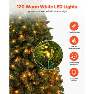 Albero di Natale Artificiale Preilluminato da 120 cm con 120 Luci LED Bianco Caldo, 8 Modalità di Illuminazione, Decorazione Festiva Completa con 539 Modalità - Product Image 4