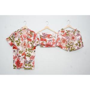 Pyjama décontracté pour femme en coton et dentelle, manches courtes, col en V, imprimé floral, respirant, lavable, coupe trapèze, sexy, avec cordon de serrage - Product Image 4