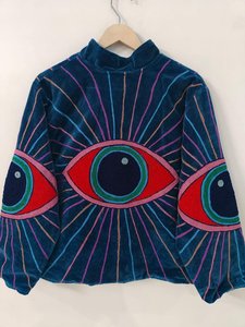 Handmade Velvet Embroidered Suzani Jacket Bohemian Ethnic Winter Statement <b>Coat</b> with Floral Pattern Stand Collar - Product Image 3
