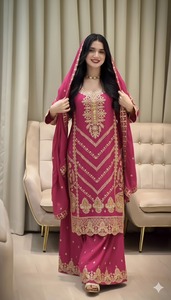 Indian Boutique Designer Traditional Embroidered Pink Chinon Suit with Heavy Dupatta <b>for</b> <b>Wedding</b> and Engagement Women's Dress - Product Image 4