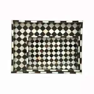 Plateaux de service contemporains en os incrusté pour mariages et événements festifs – Plats de service rectangulaires de haute qualité pour la décoration de table - Product Image 2