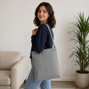 Bolsa de Tela de Algodón Reciclado de 225 GSM, 36.5x40.5 cm, Gris, Asa de Hombro Individual, Logotipo Personalizado, Promocional, Compras al por Mayor, OEM, ODM - Product Image 6