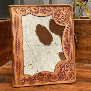 Luxury Padfolio Hand Tooled Leather <b>File</b> Organizer A4 Portfolio Document <b>Folder</b> Multi-pocket Conference <b>Folder</b> with Ring Binder - Product Image 2