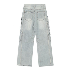 Jeans Rectos Holgados de Mezclilla Tipo Cargo de Pierna Ancha Tallas Grandes para Hombre - Product Image 2