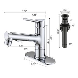 Rubinetto Moderno Monocomando per Lavabo Bagno con Doccetta Estraibile e Tappo Scarico a Scomparsa - Rubinetti per Lavabo e Lavandino - Product Image 5