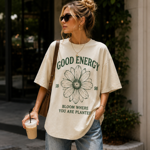 Camiseta de Mujer Casual Oversize con Cuello Redondo, Hombros Caídos, Manga Media, Transpirable, Tejida, con Estampado por Transferencia Térmica, 100% Algodón, 180g - Product Image 1