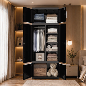 Naiba Portable Plastic Cabinet with Gray Flat Panel Hinged Doors Equipped with Hanger, Shelves, & Mirror for <b>Clothes</b> <b>Storage</b> - Product Image 2