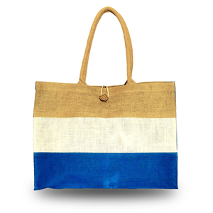 กระเป๋าหิ้วชายหาดผ้ากระสอบพิมพ์ลายสองสีแบบกำหนดเอง เป็นมิตรกับสิ่งแวดล้อม ปิดด้วยฝาปิดแบบพับ หูหิ้วเชือก ใช้งานได้ยาวนาน เหมาะสำหรับฤดูร้อน - Product Image 3