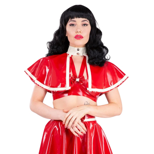 Crop top en cuir PU rouge pour femmes, style marin, avec nœud et bordure blanche, costume de lingerie sexy - Product Image 1