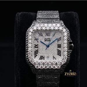 Reloj de Lujo con Esfera Cuadrada Plateada y Piedras de Circonio Cúbico para Hombre, Reloj de Pulsera de Cuarzo de Acero Inoxidable - Product Image 5