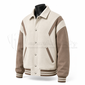 Chaqueta Varsity Personalizada para Hombre con Mangas en Contraste y Cierre de Botones a Presión, Fabricante Mayorista - Product Image 3