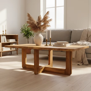Table à manger Kiya, table basse moderne en teck massif, finition naturelle, meubles de salon pour le marché d'exportation - Product Image 1