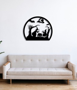 Horror Witches Round Metal Wall Art Spooky Halloween Hanging Decor For Home Door Wall Party Festive Scary Theme Design - Product Image 1