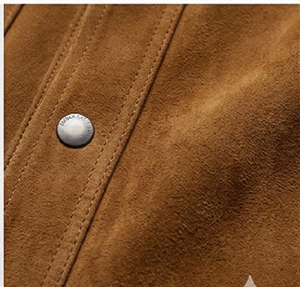 <b>mens</b> camel <b>suede</b> trucker <b>jacket</b> premium leather <b>jacket</b> slim fit classic button closure flap pockets stylish winter fashion rugge - Product Image 3