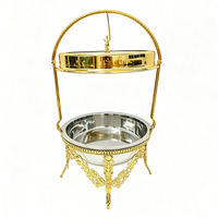 Plat de service chauffant de luxe 9L en acier inoxydable doré avec couvercle articulé, chauffe-plat papillon pour buffet, chauffage au combustible, idéal pour la restauration et l'hôtellerie