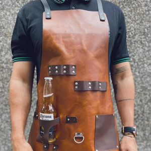 AQDAS INDUSTRIES AI-R-188 Professional Leather Sleeveless Bib <b>Apron</b> 1-4 Pockets Reusable Classic Style for Daily Baking Mats Use - Product Image 1