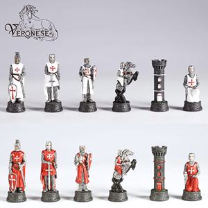 Juego de Ajedrez de Diseño Veronés IV, 3 Pulgadas, Cruzada Maltesa, Blanco Contra Rojo, Decoración del Hogar, Artesanía de Resina, Lujo Pintado a Mano - Product Image 1