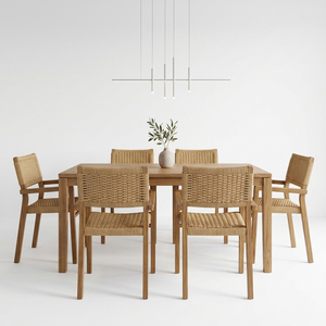 Chaise de salle à manger moderne en teck massif de qualité supérieure, Kaloka, avec dossier et assise tressés à la main, pour utilisation en restaurant, mobilier de salle à manger - Product Image 4