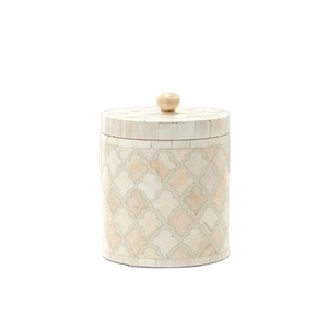 Hot Selling carved pattern mother of pearl cylindrical decorative storage jar luxury handmade organizer home decor gift item - Product Image 1