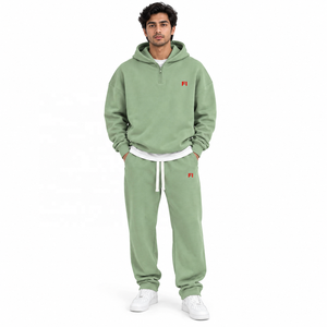 Ensemble de sweats à capuche demi-zippés en polaire épaisse avec doublure brossée douce, survêtement décontracté oversize en polaire, streetwear en gros - Product Image 1