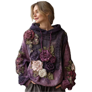 Sweat-shirt à capuche bohème pour femme en tissu élasthanne écologique, coupe oversize, décontracté, pour l'hiver - Product Image 1