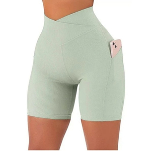 High Waist <b>Women's</b> Breathable Oxford Fabric Elastic Knitted <b>Shorts</b> with Pockets Zipper Fly Casual Fit Regular Style <b>Black</b> - Product Image 3