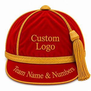 Casquettes d'honneur personnalisées avec logo, nom et numéro d'équipe, avec passepoil doré et pompons, couvre-chefs formels, casquettes d'honneur anglaises à 6 panneaux - Product Image 6