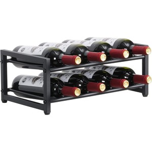 Pine Wood Industrial 8-Bottle Wine Rack <b>Black</b> Metal <b>Frame</b> Wholesale Moradabad - Product Image 1