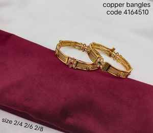 Women's Traditional Gold-Toned Engraved Copper <b>Bangles</b> <b>Set</b> with Green and Maroon Stones for Wedding Gift Party Occasions - Product Image 1
