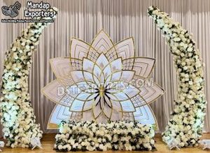 Golden Multilayered Metal <b>Arches</b> For Wedding Mandap Stage Fashionable Wedding Backdrop Metal Panels Decor Exclusive Metal <b>Frames</b> - Product Image 5