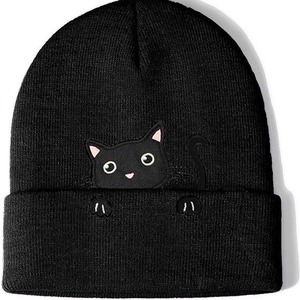 SPARKWELL INDUSTRY Purple Beanie Hat Black <b>Cat</b> <b>Embroidery</b> Unisex Adult Casual Winter 56-58CM Head Circumference Cute Cartoon - Product Image 5